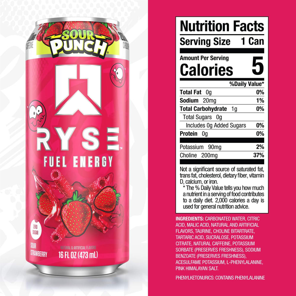 RYSE Fuel Energy Drink - Sour Punch® Sour Strawberry
