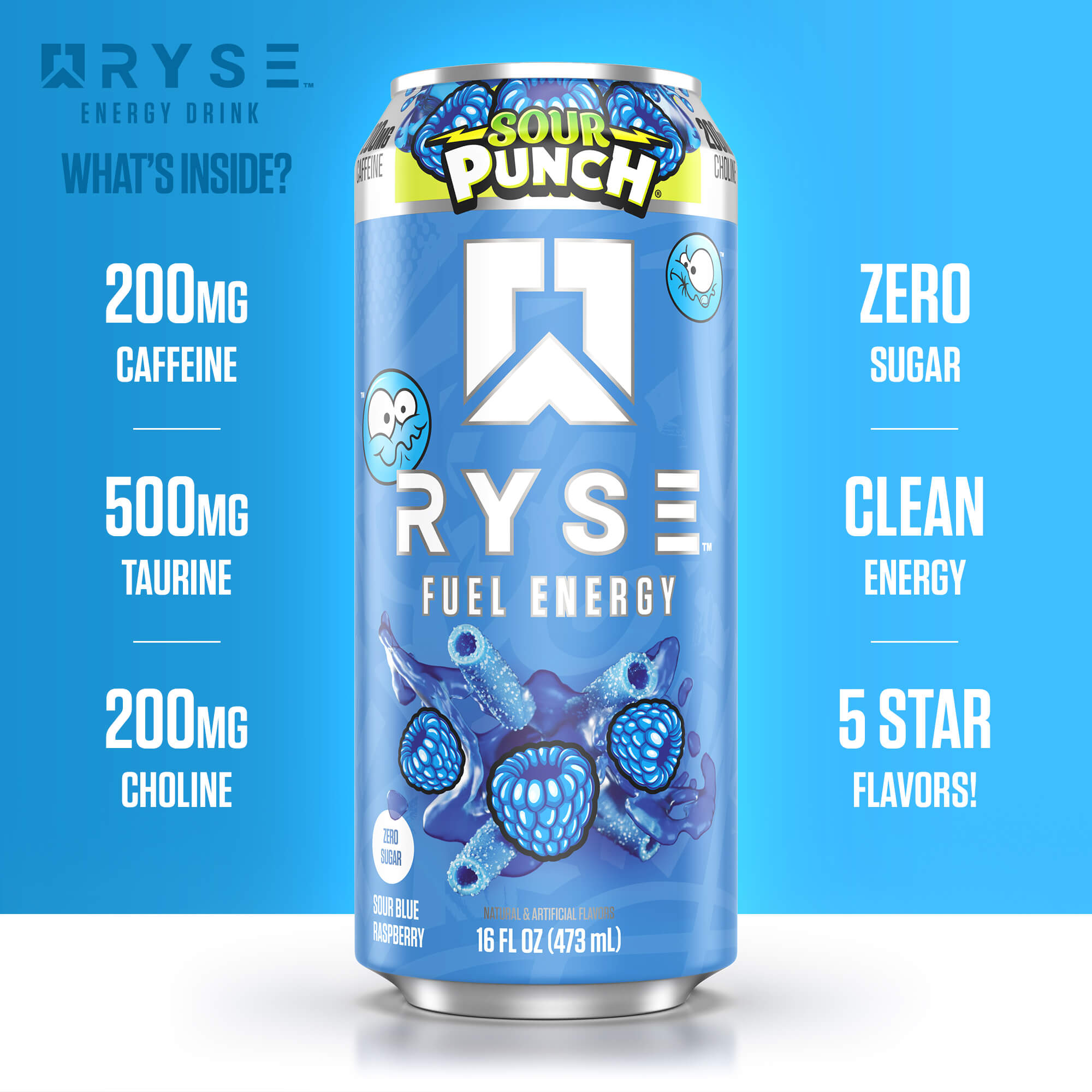 RYSE Fuel Energy Drink - Sour Punch® Sour Blue Raspberry