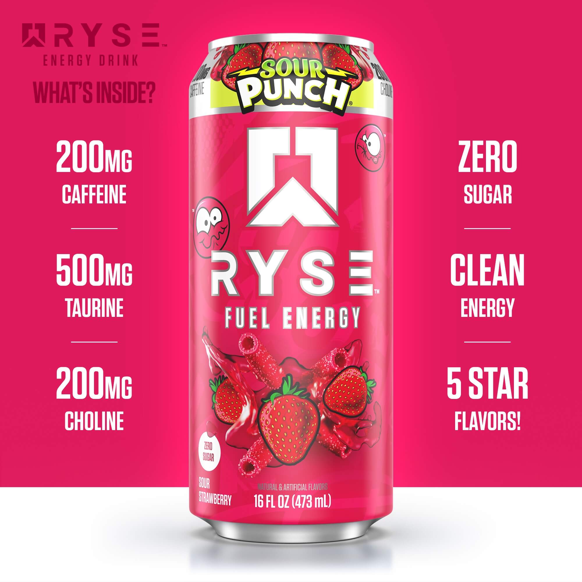 RYSE Fuel Energy Drink - Sour Punch® Sour Strawberry