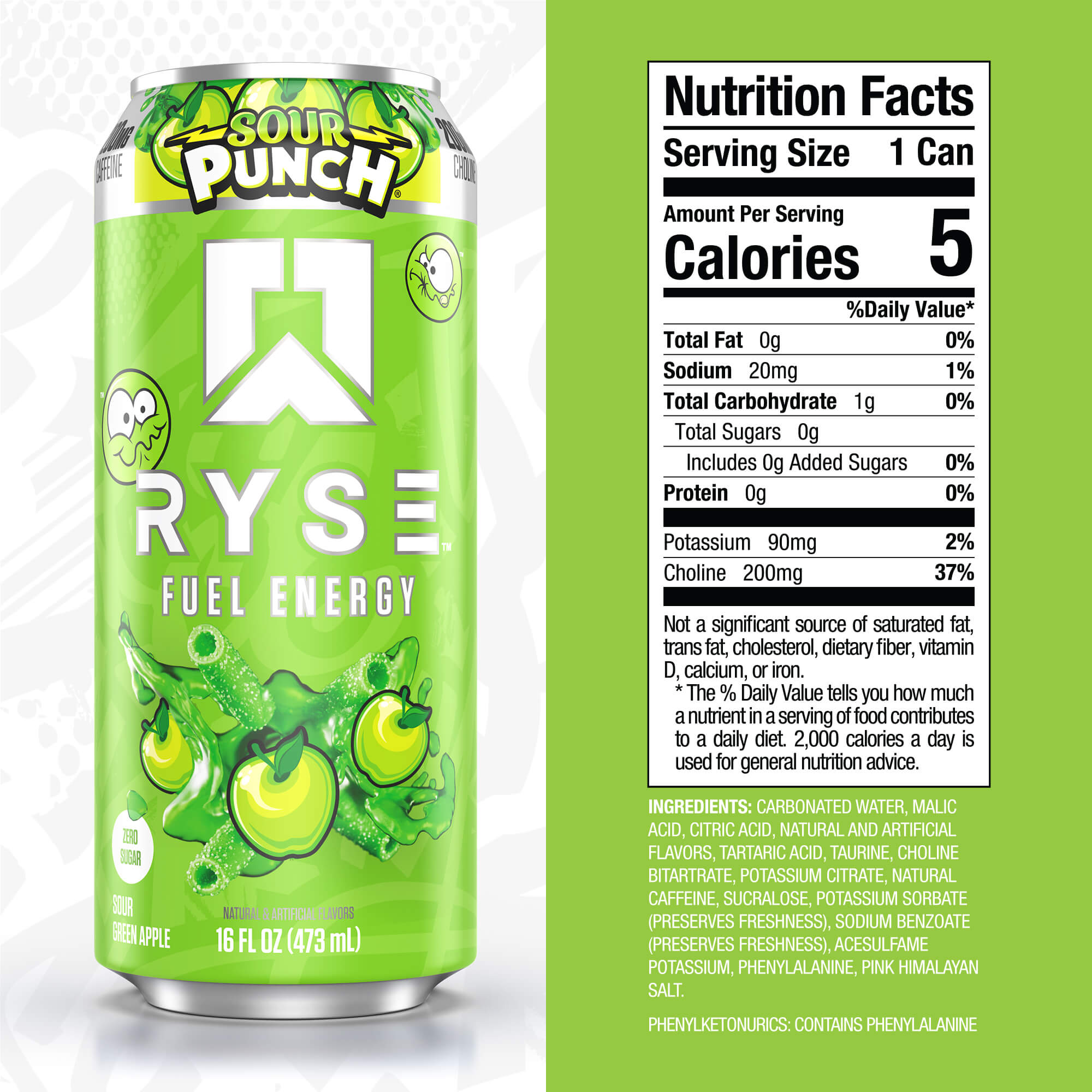 RYSE Fuel Energy Drink - Sour Punch® Sour Green Apple